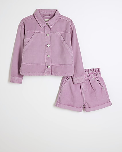 Girls purple denim shacket and shorts set