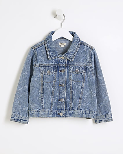 Mini girls blue heart distressed denim jacket