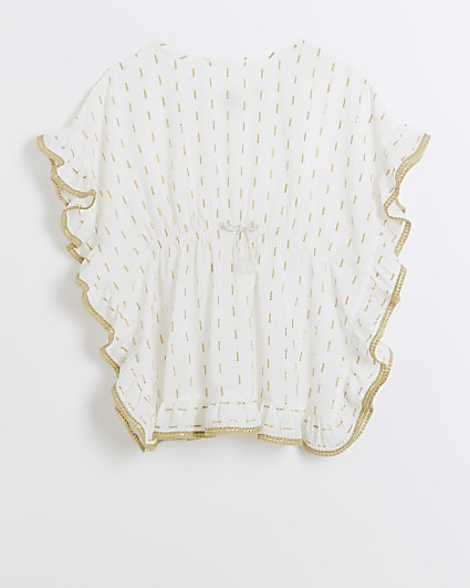 Girls white flecked frill kaftan