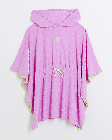 Girls purple shell towelling poncho