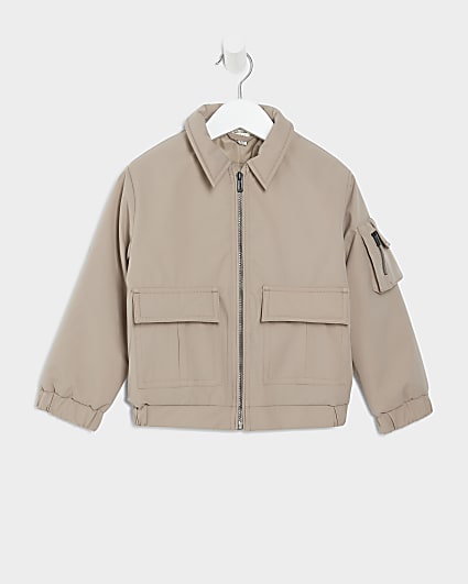 Mini boys Beige zip up smart bomber jacket