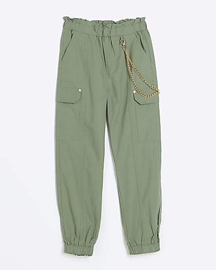 Girls khaki papertouch chain cargo trousers