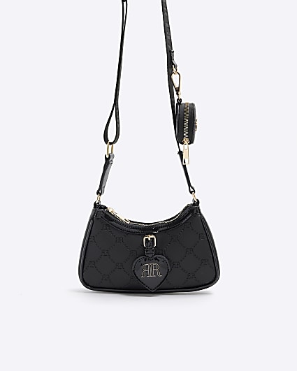 Girls black embossed cross body bag