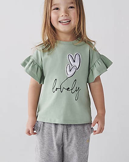 Mini girls green graphic heart t-shirt