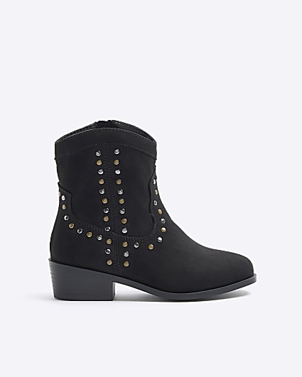 Girls black studded western boots