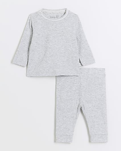 Baby grey rib long sleeve set