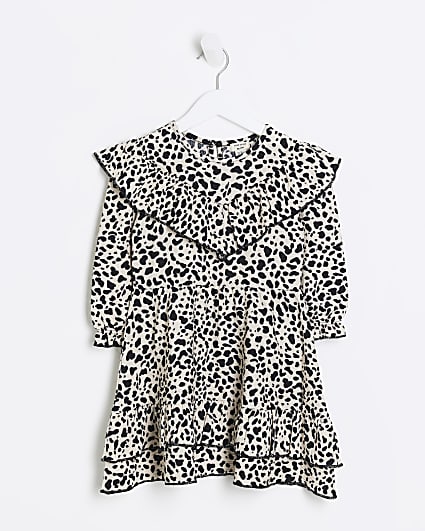 Mini girls cream leopard print frill dress