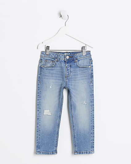 Mini boys blue ripped slim fit jeans