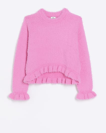 Girls pink fluffy frill jumper