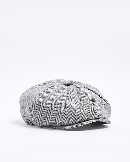 Mini boys grey herringbone baker boy cap