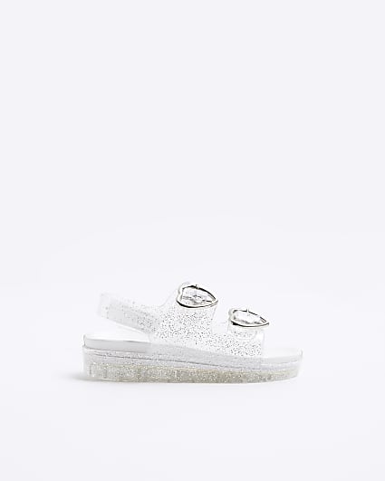 Mini girls silver glitter heart jelly sandals