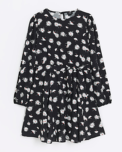 Girls black daisy floral print dress