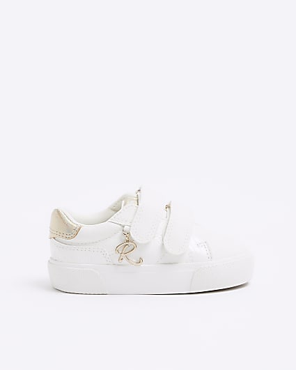 Mini girls white charm lace up trainers