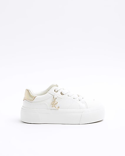 Girls white charm lace up trainers