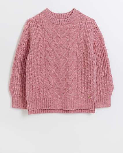 Girls pink cable knit jumper