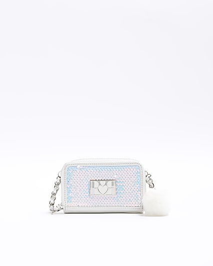 Girls cream sequin cross body purse