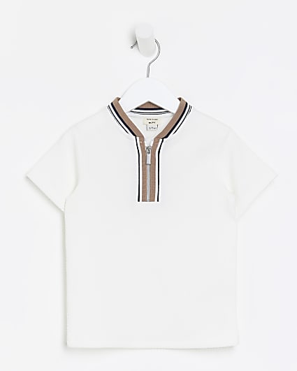 Mini boys ecru baseball collar polo shirt