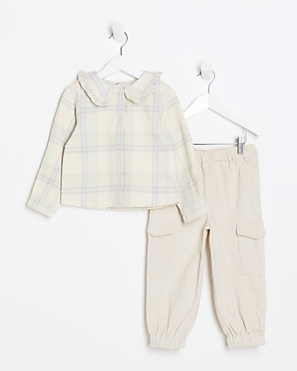 Mini girls green check blouse and cargo set