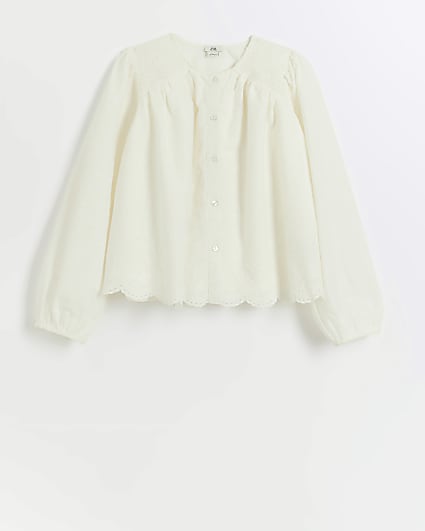 Girls cream embroidered button up blouse