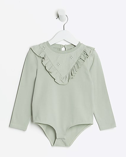 Mini girls khaki frill bodysuit