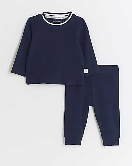 Baby boys navy rib sweatshirt set