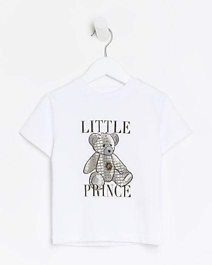 Mini boys white bear print t-shirt