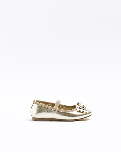 Mini girls gold bow detail ballet pumps