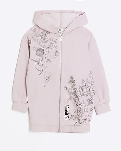 Girls pink floral zip up hoodie