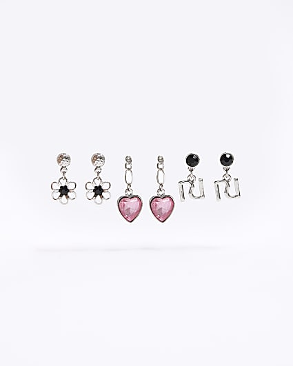 Silver coloured heart hoop earrings 3 pack