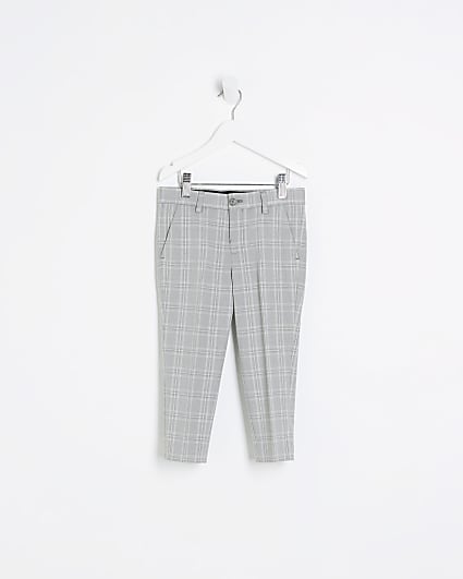 Mini boys grey check suit trousers