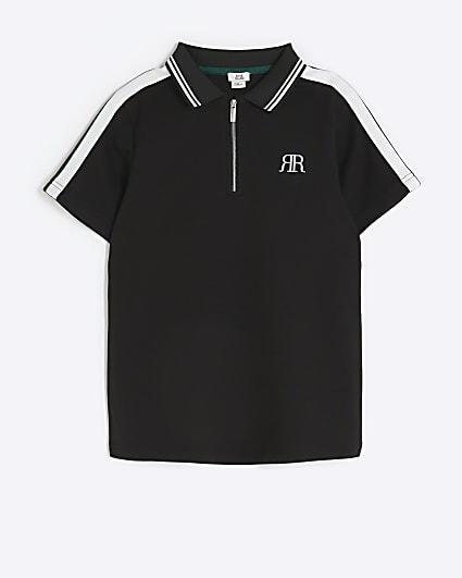 Boys Black Taped Short Sleeve Polo Shirt