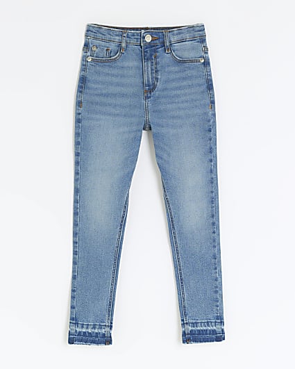 Girls denim let down hem skinny jeans