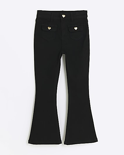 Girls Black Front Pocket Flare Jeans