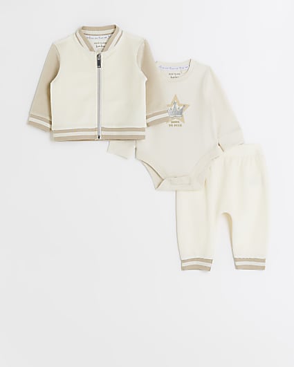 Baby boys stone colour block bomber set