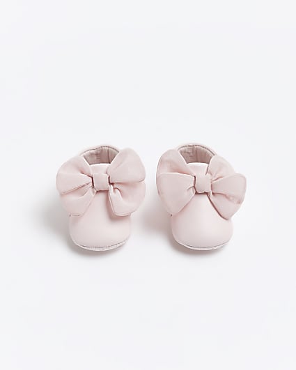 Baby girls pink bow booties