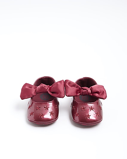 Baby girls red patent bow ballet shoes