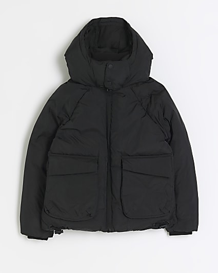 Boys black hooded puffer jacket