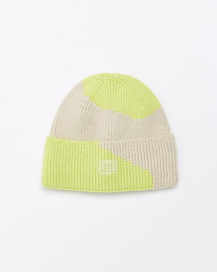 Boys lime green colour block beanie