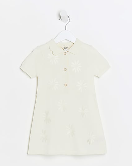 Mini girls cream floral embroidered dress