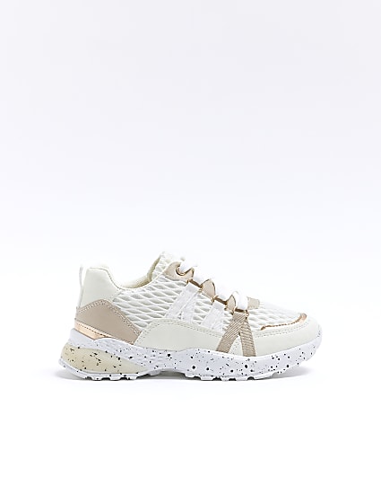 Girls white mesh speckled trainer