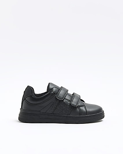 Boys black embossed velcro trainers