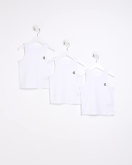 Mini boys white logo vests 3 pack