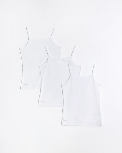 Girls white strappy vests 3 pack