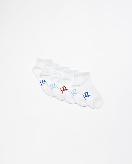 Mini boys white Ribbed trainer socks 5 pack