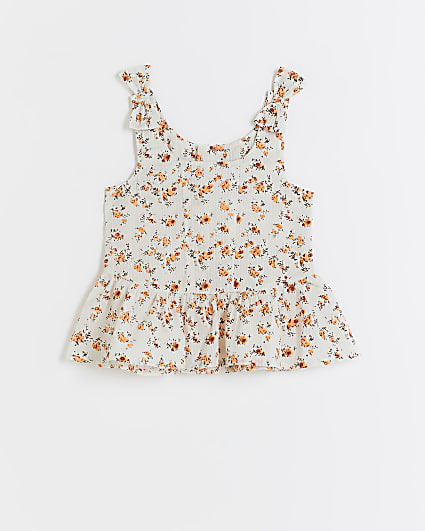 Girls white peplum floral cami top