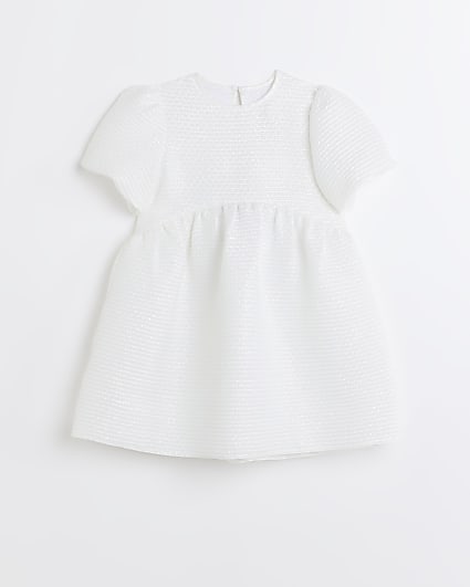 Girls white Iridescent bubble smock dress