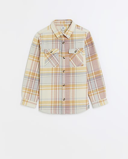 Boys beige long sleeve check shacket