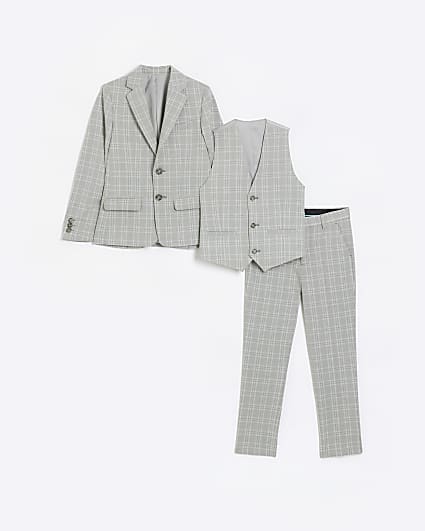 Boys grey check tailored 3 piece suit set