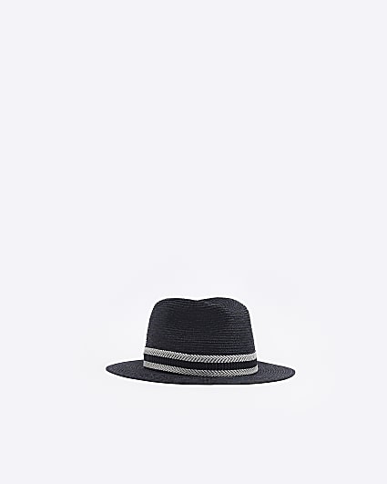 Boys black stripe trim straw Hat