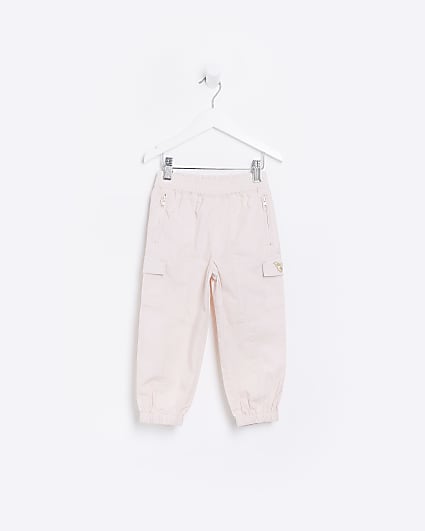 Mini Girls Pink Embroidered Cargo Trousers